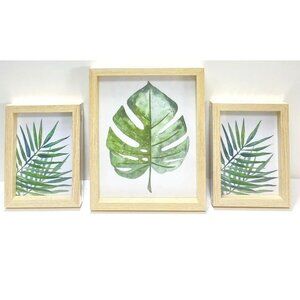 Sealed Set of 3 Leaves Botanical Leaf Minimalist Photo Wooden Frames Art New